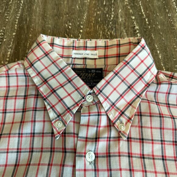 Vintage Men’s Sears Perma-Prest Long Sleeve Button Down Plaid Collar Shirt, M - Picture 3 of 8